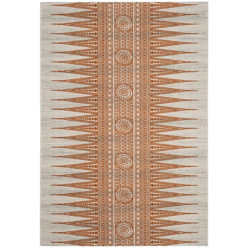 Ivory and Burnt Orange Bohemian Wool Area Rug