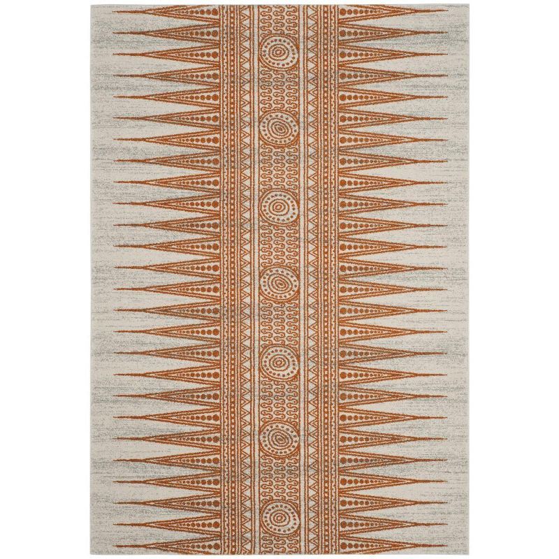 Ivory and Burnt Orange Bohemian Wool Area Rug