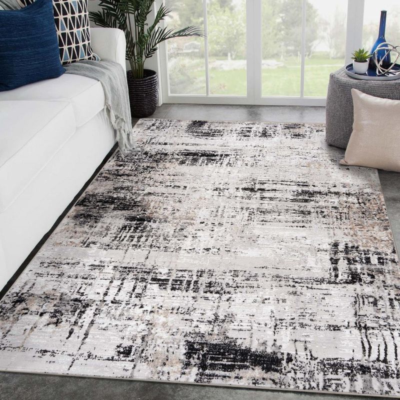 Gray Abstract 5' x 7' Synthetic Area Rug