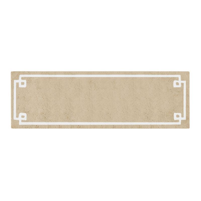 Taupe Cotton Tufted Bath Rug with White Border