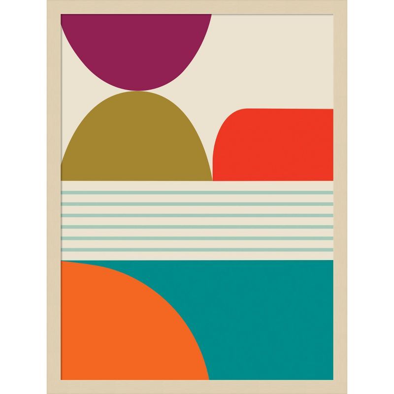 Mid Century Modern Abstract Teal and Tangerine Framed Wall Art