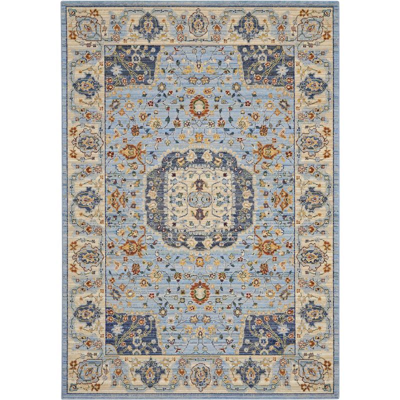 Bohemian Elegance Light Blue Wool Blend Medallion Area Rug 5'6" x 8'