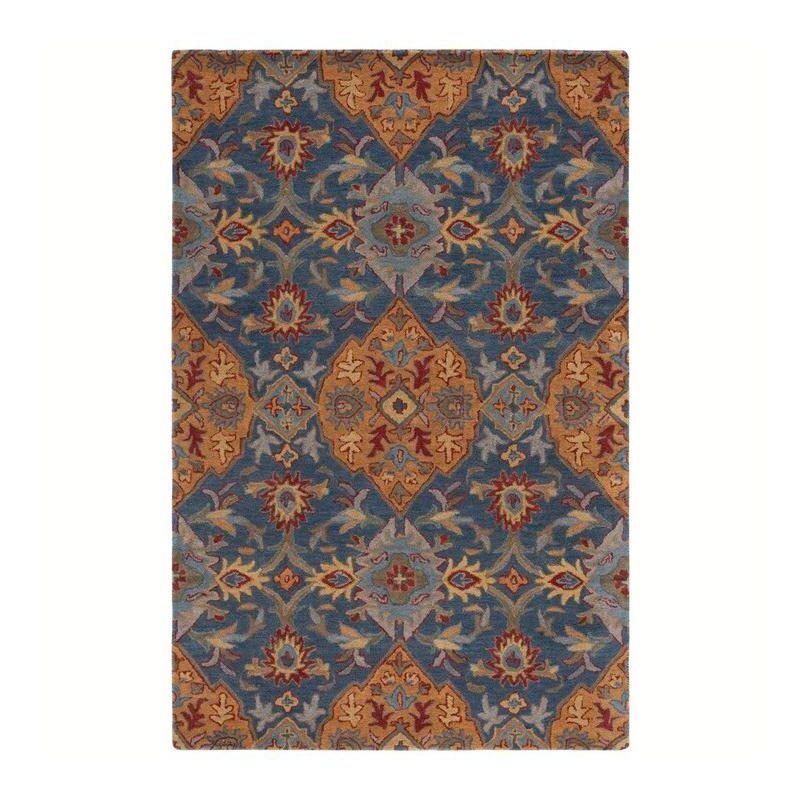 Hand-Tufted Navy and Gold Wool Rectangular Area Rug 4' x 6'