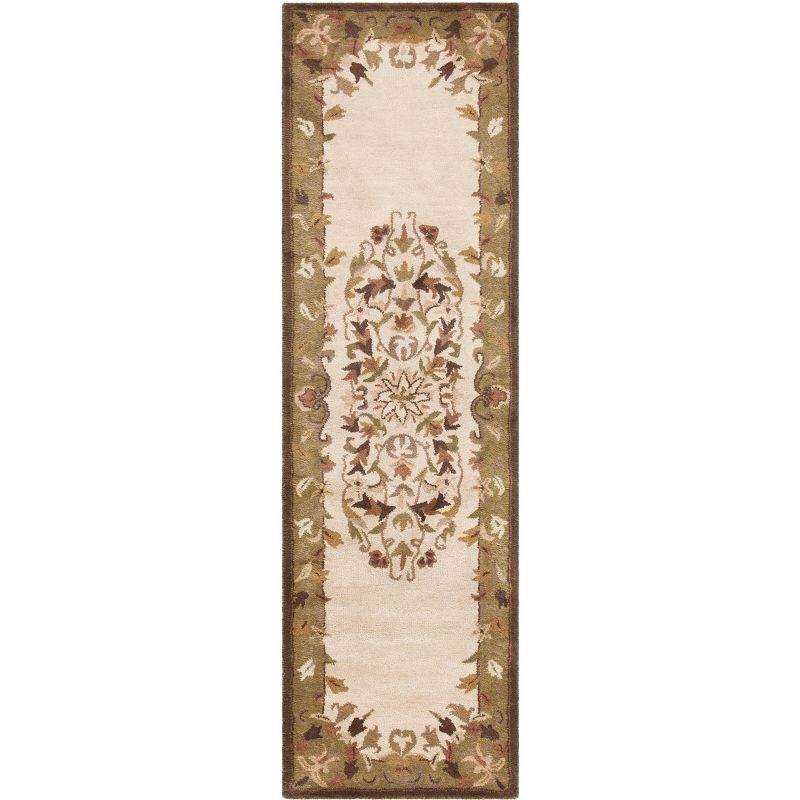 Heritage Beige and Green Hand-Tufted Wool Runner Rug