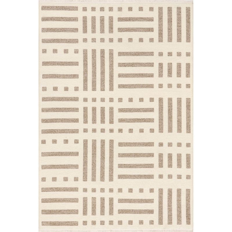 Mina Beige and Brown Geometric Reversible Washable Area Rug