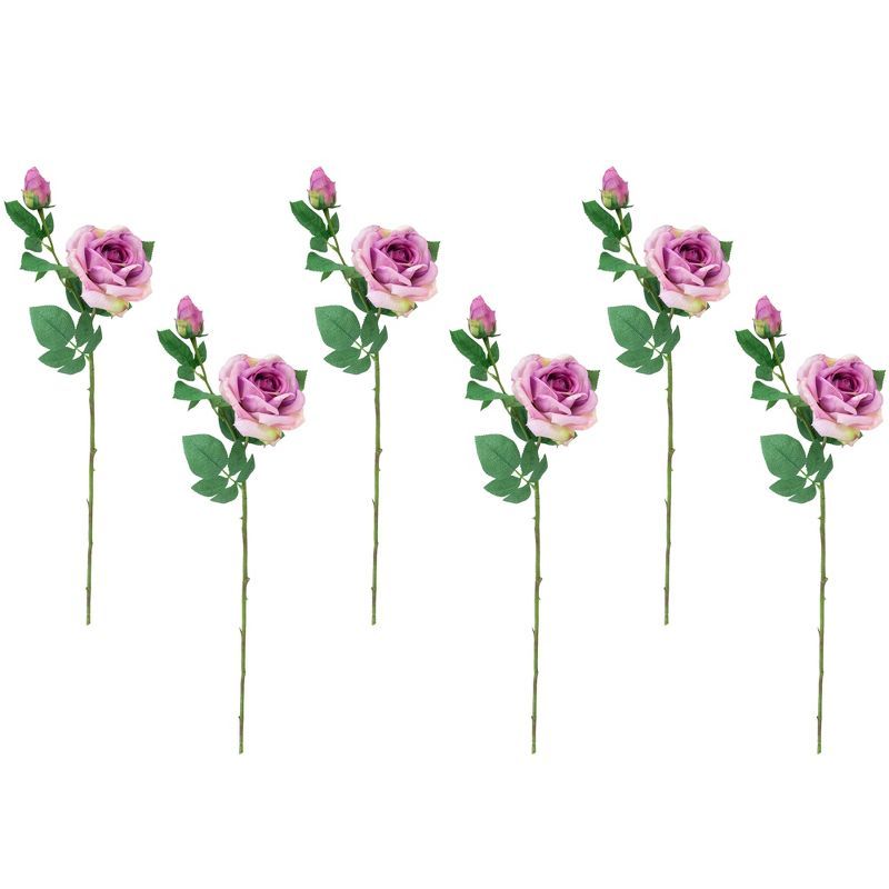 Set of 6 Purple Real Touch Artificial Rose Stems