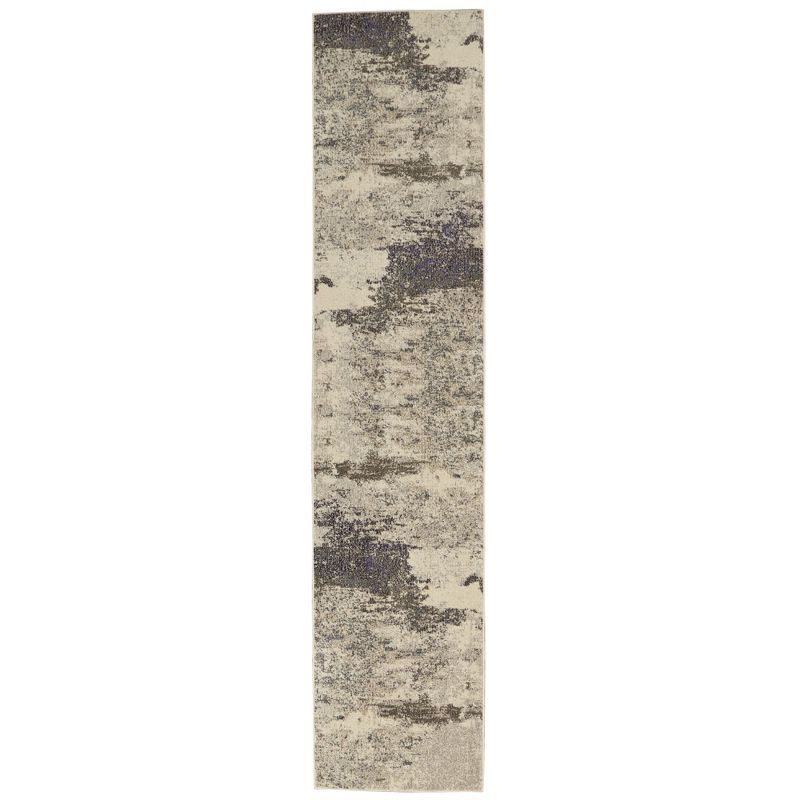 Celestial Ivory and Grey Abstract Synthetic Area Rug