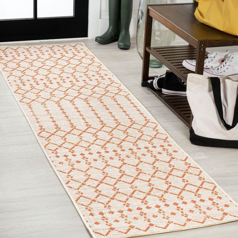 Boho-Chic Moroccan Geometric Orange/Cream Indoor/Outdoor Runner Rug