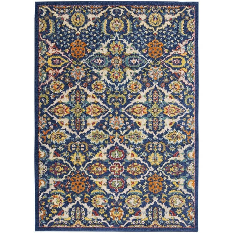 Allur Boho Navy Multicolor Floral 4' x 6' Synthetic Area Rug