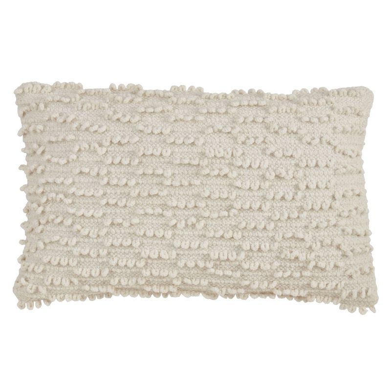 Ivory Rectangular Nubby Design Down Filled Throw Pillow