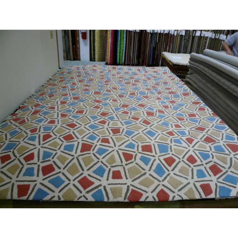 Newport Red and Blue Geometric Cotton Area Rug