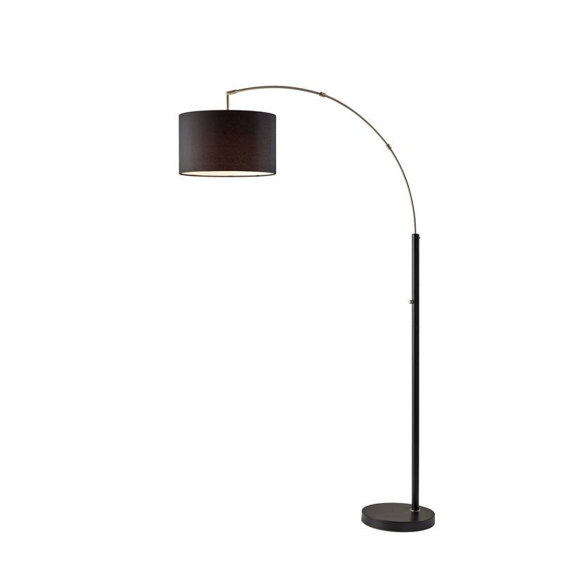 Modern Black Adjustable Arc Floor Lamp with Recycled Fabric Shade