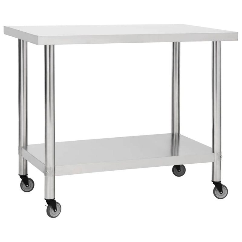 Stainless Steel Kitchen Work Table with Wheels, 39.4" x 17.7" x 33.5"