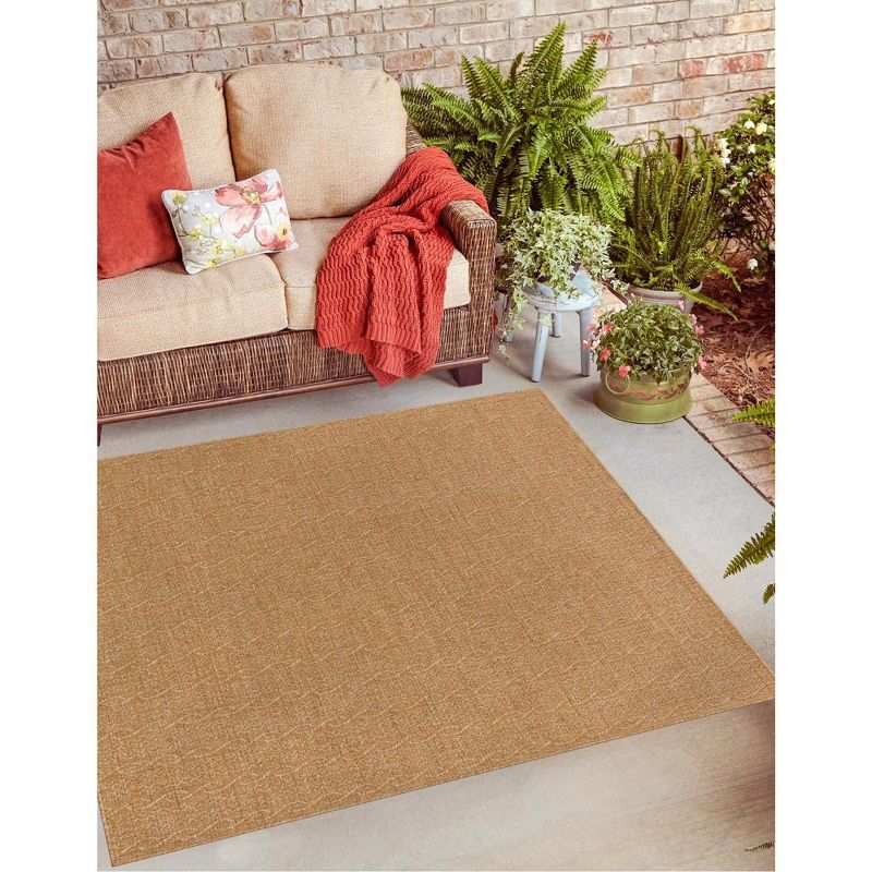 Light Brown Square Outdoor Synthetic Flat Woven Rug