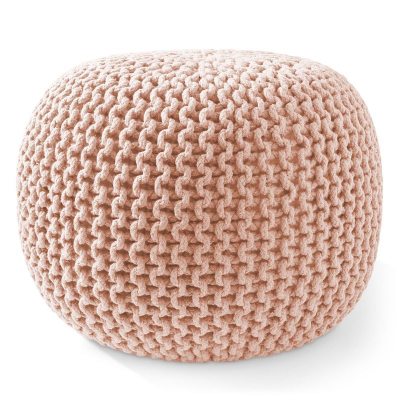 Light Pink Cotton Knit Round Pouf Ottoman