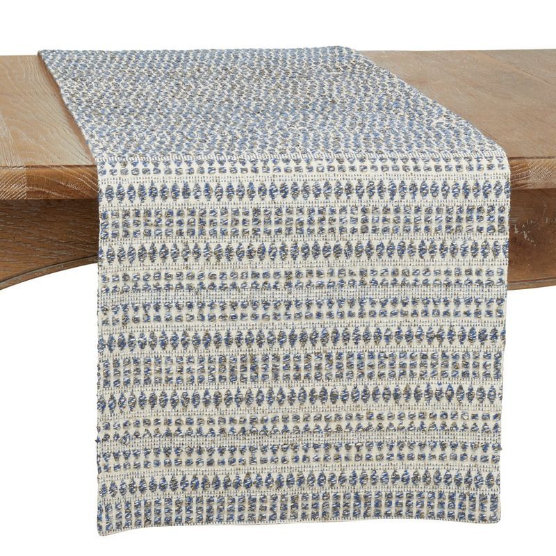 Blue Cotton Blend Textured Table Runner with Woven Design