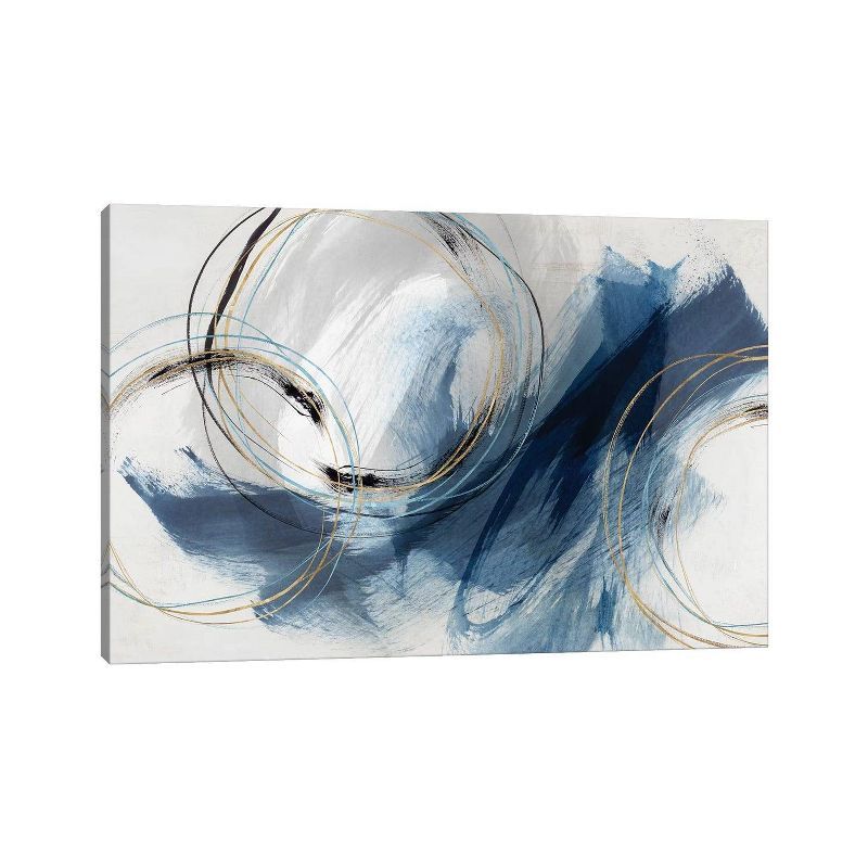 26" x 40" Blue and Gold Abstract Canvas Wall Art