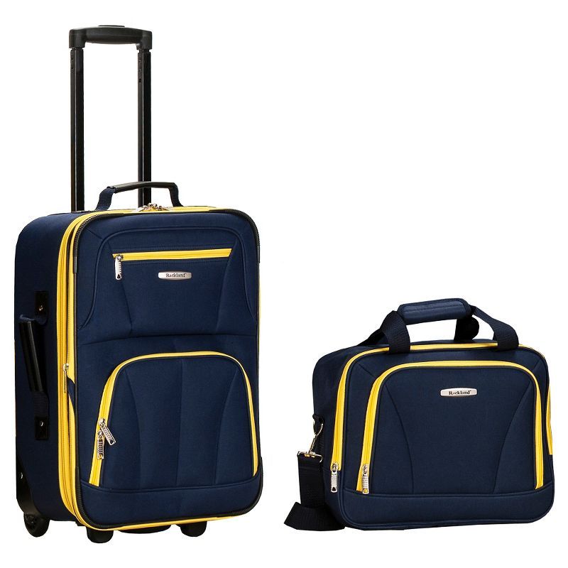 Navy and Yellow Softside 2-Piece Rolling Luggage Set