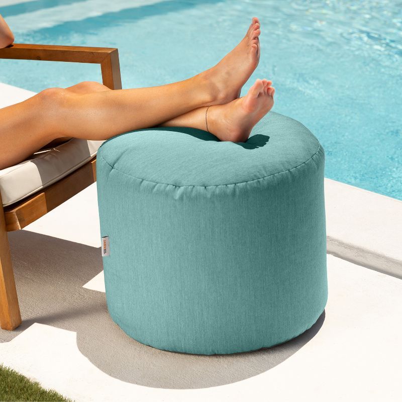 Sunbrella Breeze Blue Indoor/Outdoor Bean Bag Pouf Ottoman