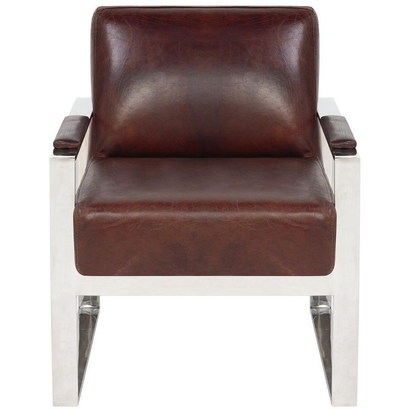 Vintage Cigar Brown Leather and Metal Arm Chair