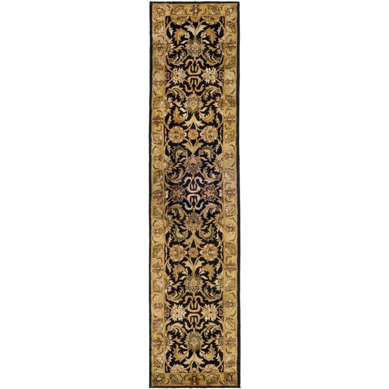 Handmade Black and Gold Wool High Pile Runner Rug