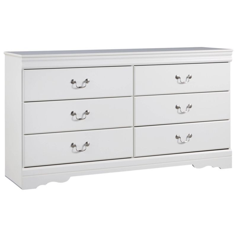 Crisp Cottage White 6-Drawer Modern Dresser with Antiqued Hardware