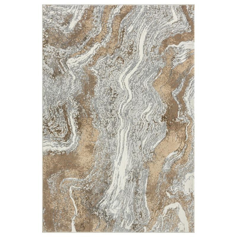 Beige and Gray Marble Abstract Area Rug 5'1"x7'4.5"