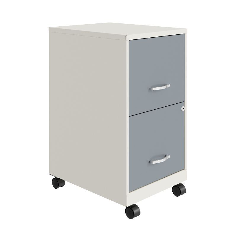 Pearl White and Platinum 18" Steel Mobile Filing Cabinet