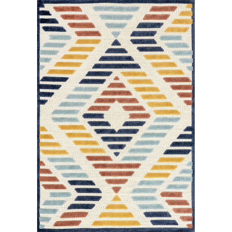 Breezy Blue Stripe 5' x 7' Synthetic Easy-Care Area Rug