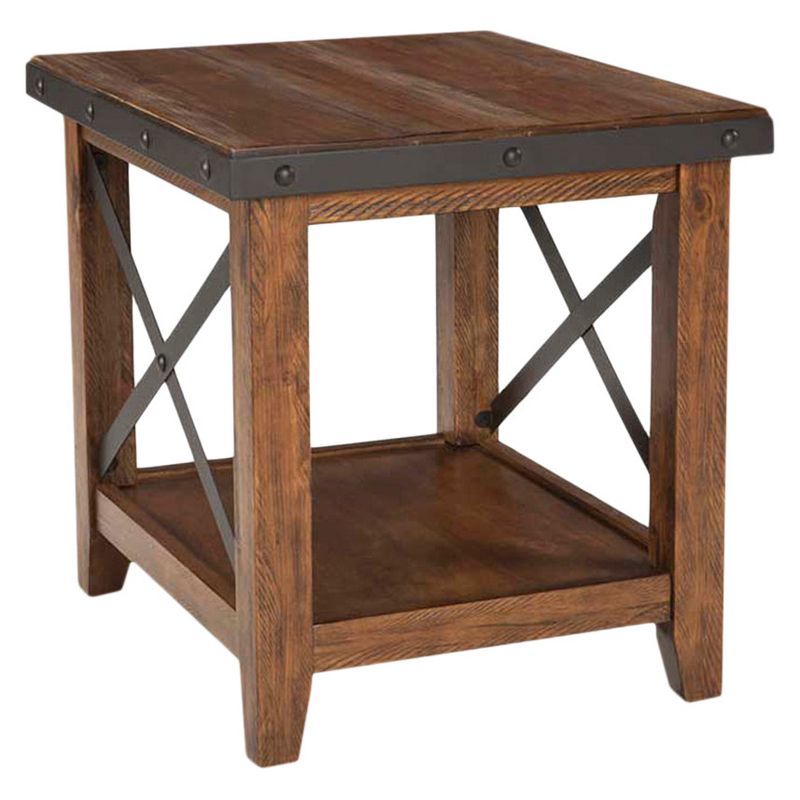 Canyon Brown Wood and Metal Rectangular End Table