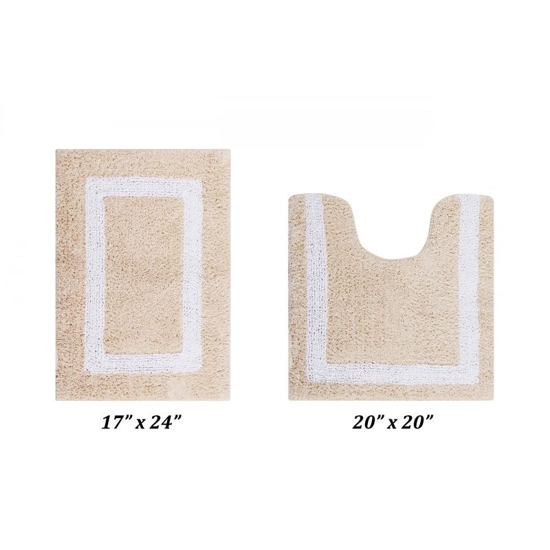 Sand and White Cotton Reversible Bath Rug Set