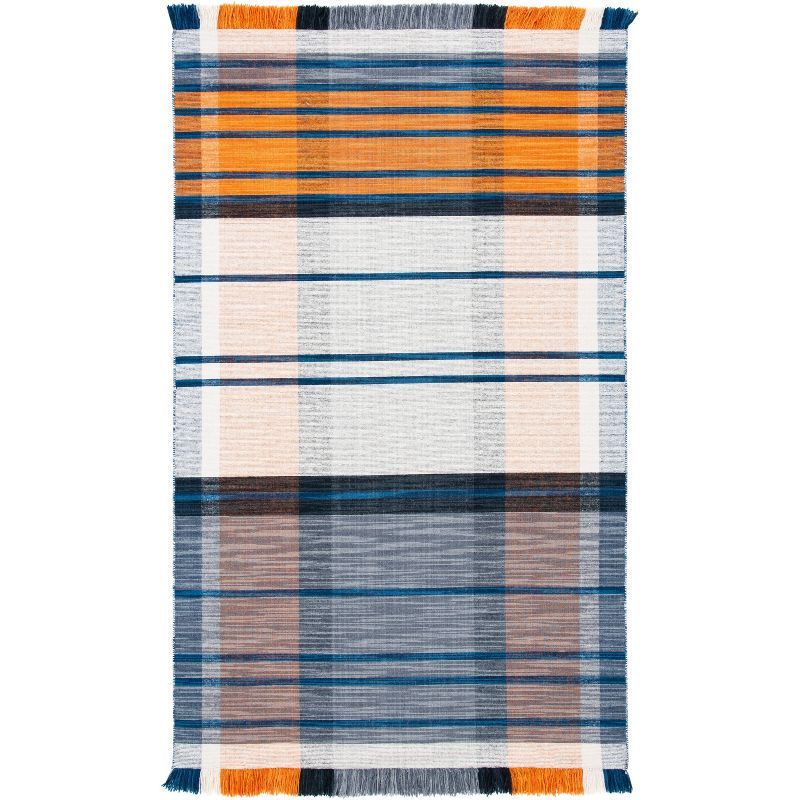 Blue and Orange Striped Wool Flatweave 6' x 9' Area Rug