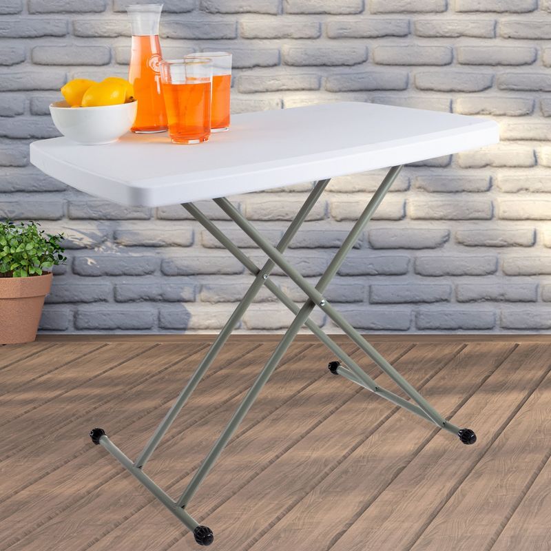 White Adjustable Folding Utility Table with Steel Frame