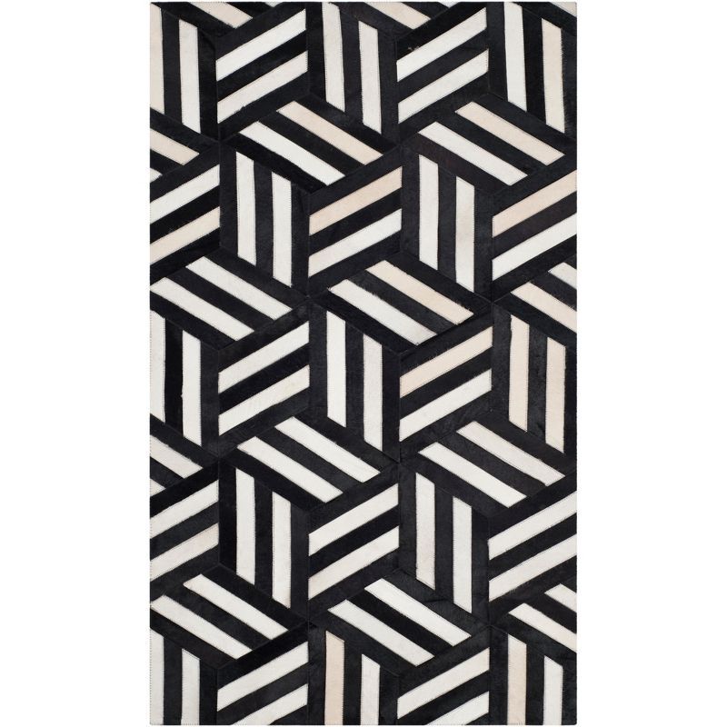 Handmade Geometric Black Cowhide 3' x 5' Area Rug