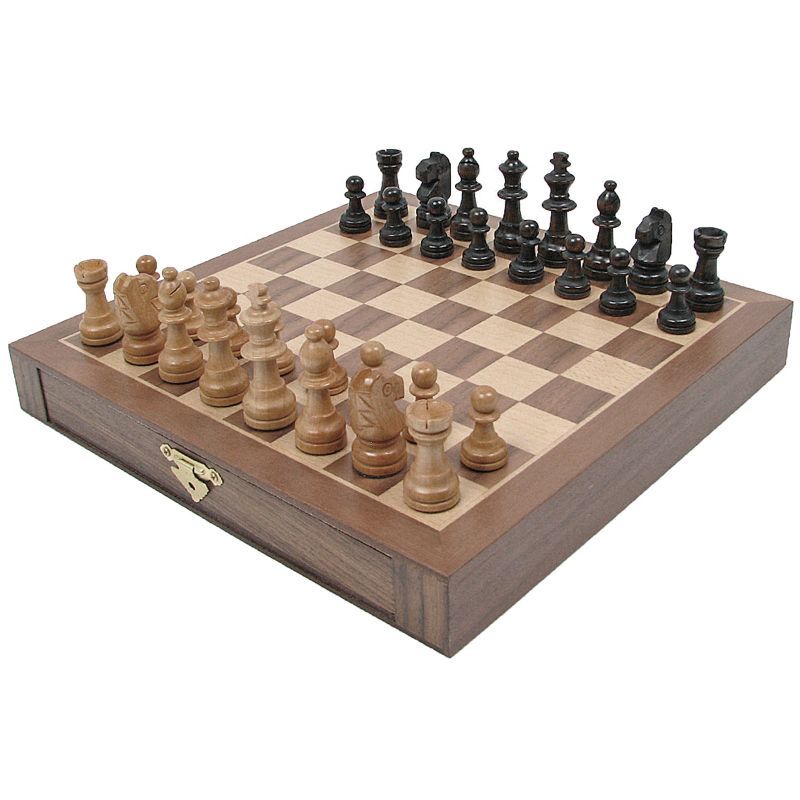 Walnut and Maple Magnetized Wood Chess Set with Storage