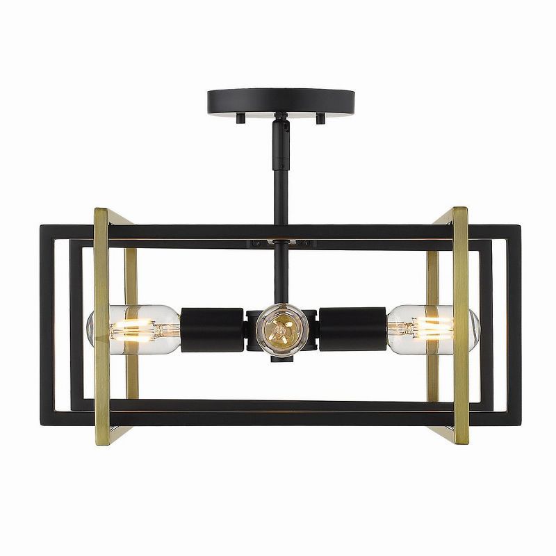 Black and Brass Geometric Semi-Flush Mount Light