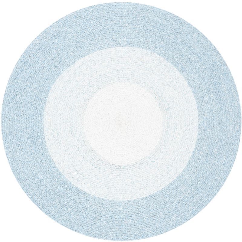 Ivory and Aqua Round Braided Synthetic Area Rug