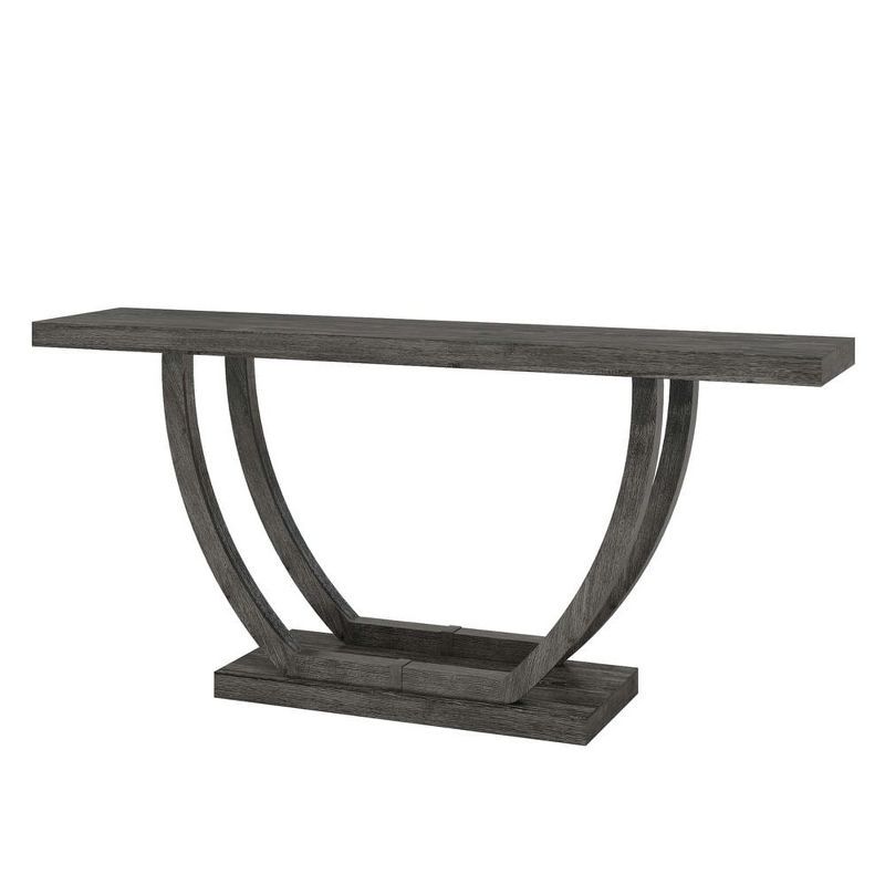 Gray 63-Inch Farmhouse Wood and Metal Console Table with Storage