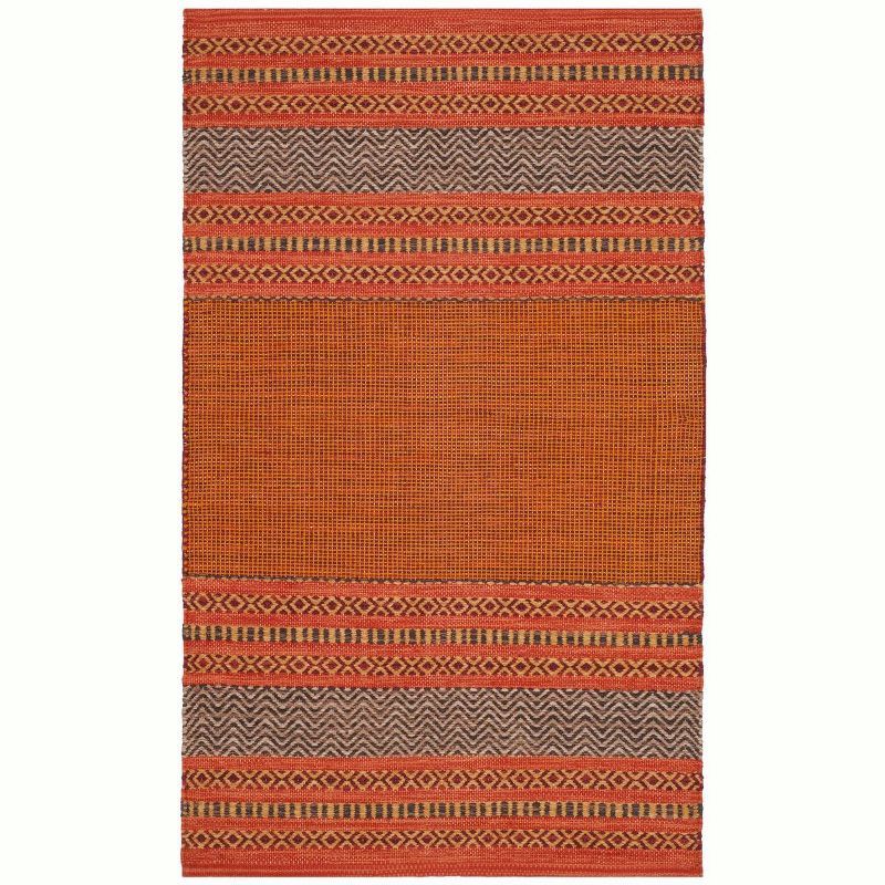 Burnt Orange and Red Handwoven Wool Cotton Striped Area Rug