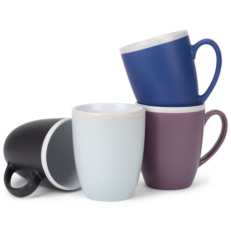 Assorted Cool Green Blue Purple Matte Ceramic Mugs Set of 4