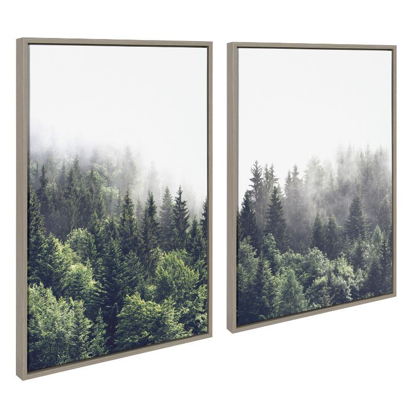 Sylvie Foggy Day Green Forest Landscape Canvas Set