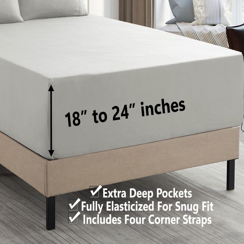 Silver Extra Deep Pocket Microfiber Sheet Set with Corner Straps