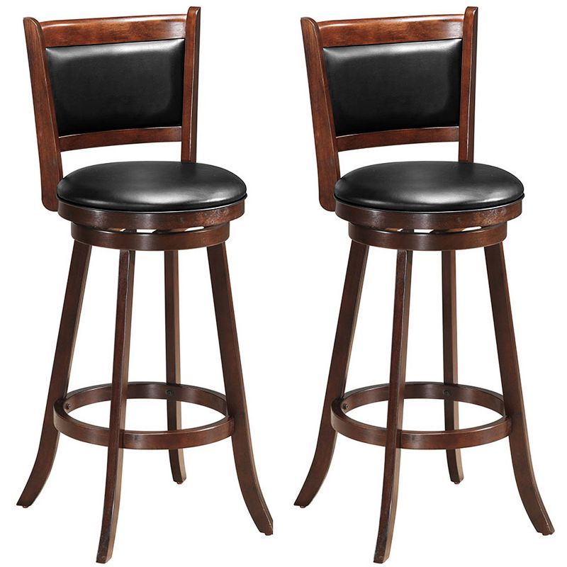 Espresso Swivel Bar Stool with Leather Cushion and Wood Frame