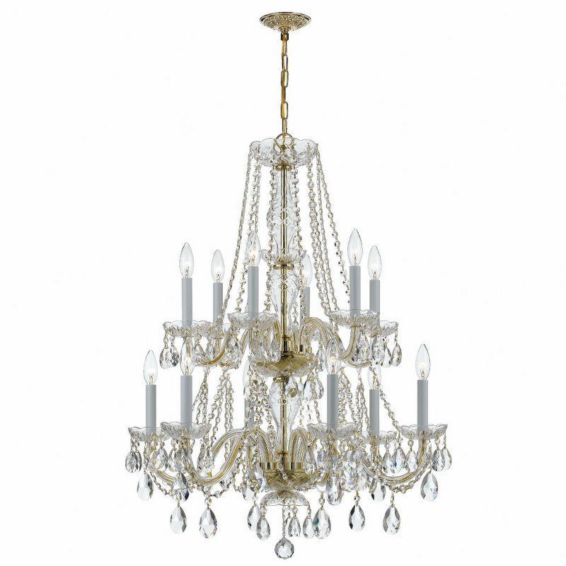 Polished Brass and Crystal 12-Light Candle Chandelier