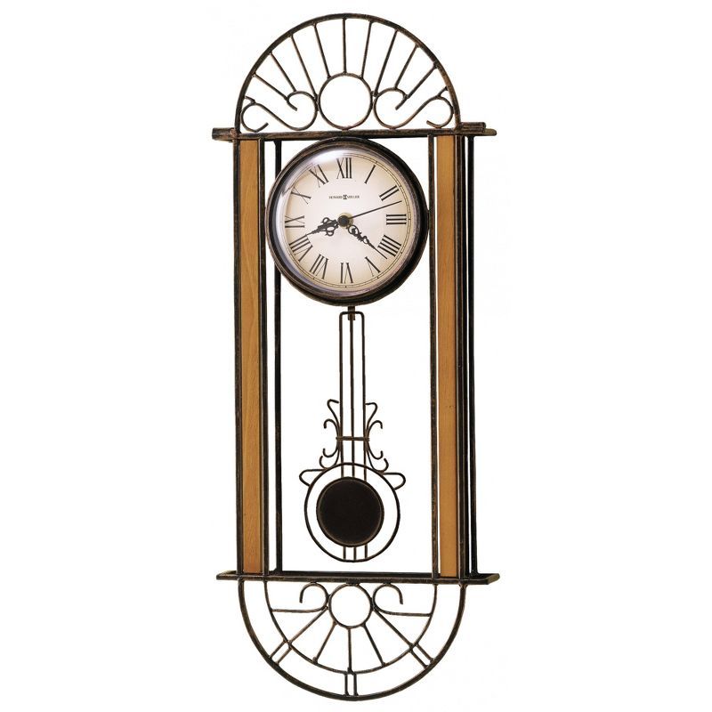 Antique Bronze and Oak-Finished Wrought Iron Wall Clock