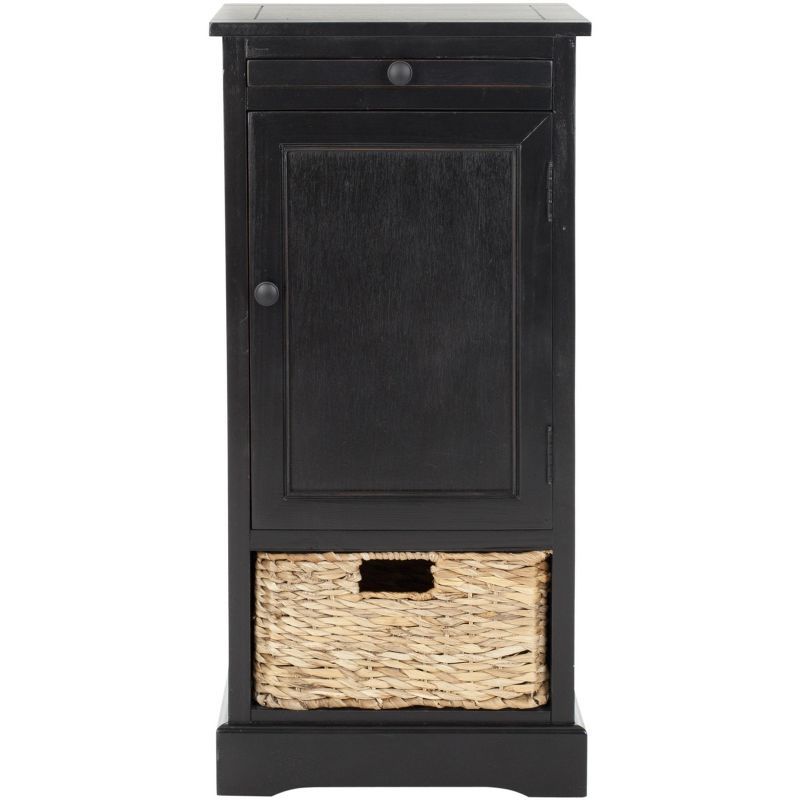 Raven Distressed Black Tall Transitional Storage Unit with Pull-Out Basket