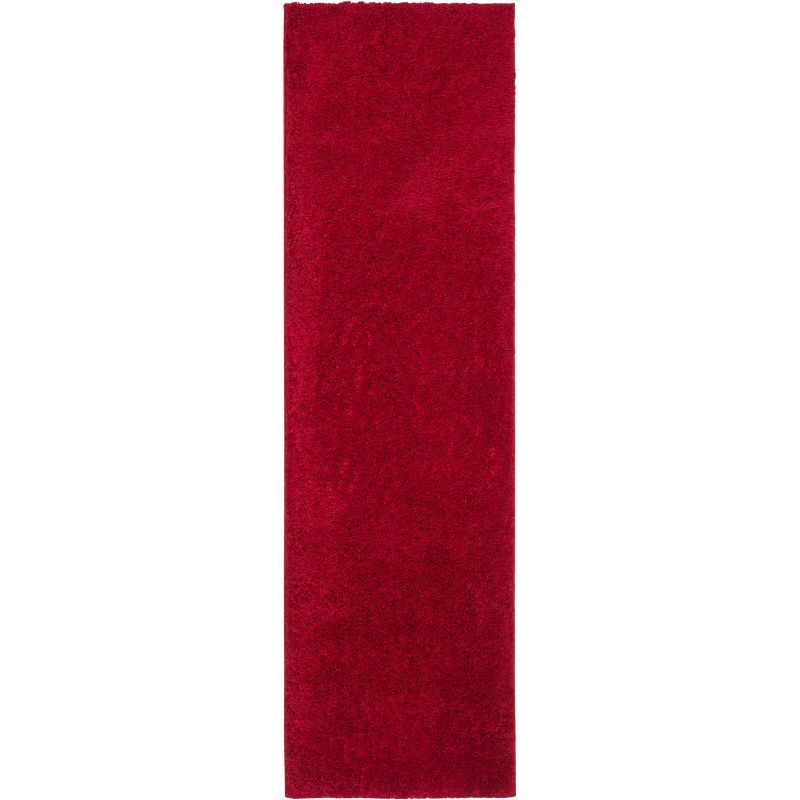 Luxurious Red Shag Runner Rug - Hand-Knotted, Easy Care, 2'3" x 12'