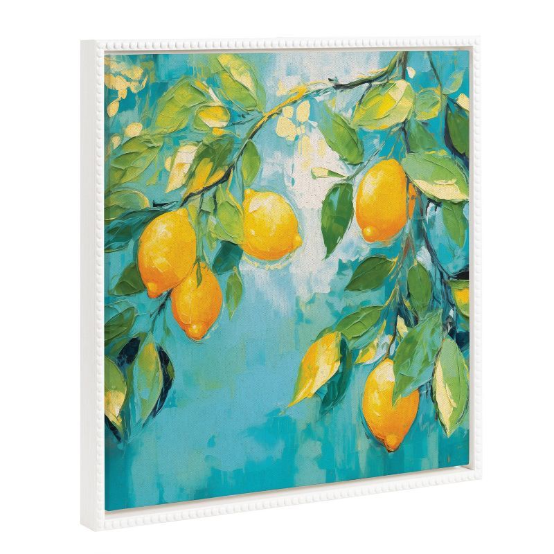 Sylvie 22"x22" Beaded White Framed Lemon Tree Canvas Art