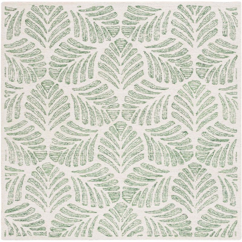 Ivory & Green Floral Tufted Wool-Silk 6' Square Rug