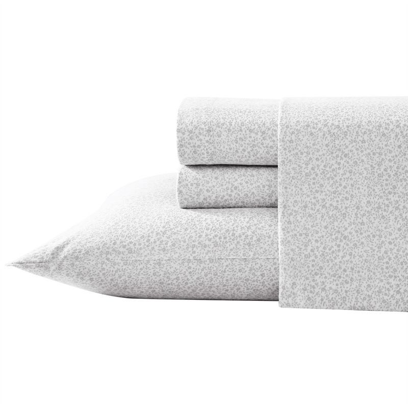 Chelsie Vine Pearl Grey Cotton Flannel Full Sheet Set
